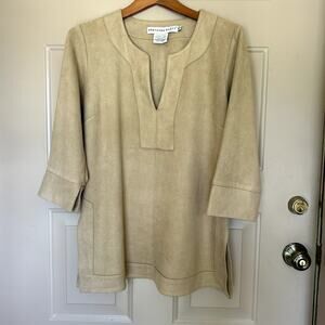 Gretchen Scott Faux Suede 3/4 Sleeve Western Tunic Blouse size M